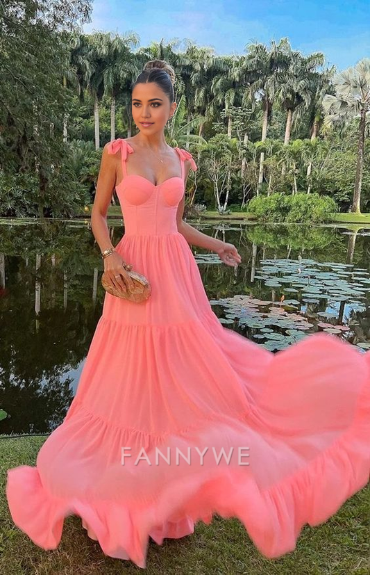 A-Linie Herzausschnitt Träger Rosa Lange Abendkleider Brautjungfernkleider Abendkleid Ballkleid 