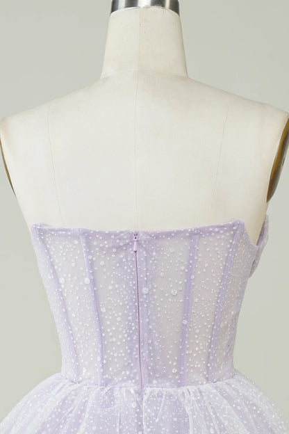 Sparkly Strapless Corset Polka Dots Tiered Cute Homecoing Dress