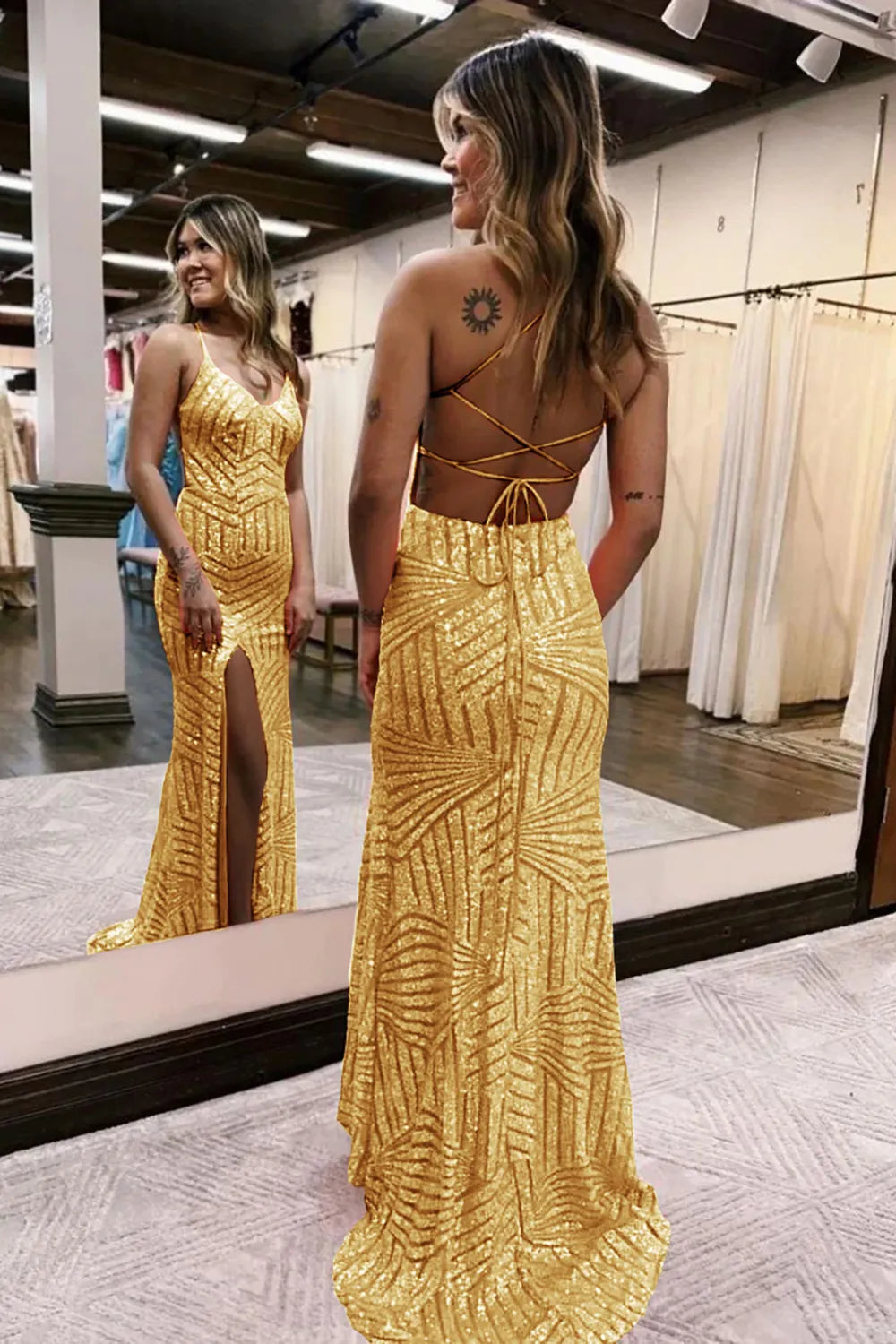 Sparkly Sequin Long Glitter Split Prom Dress