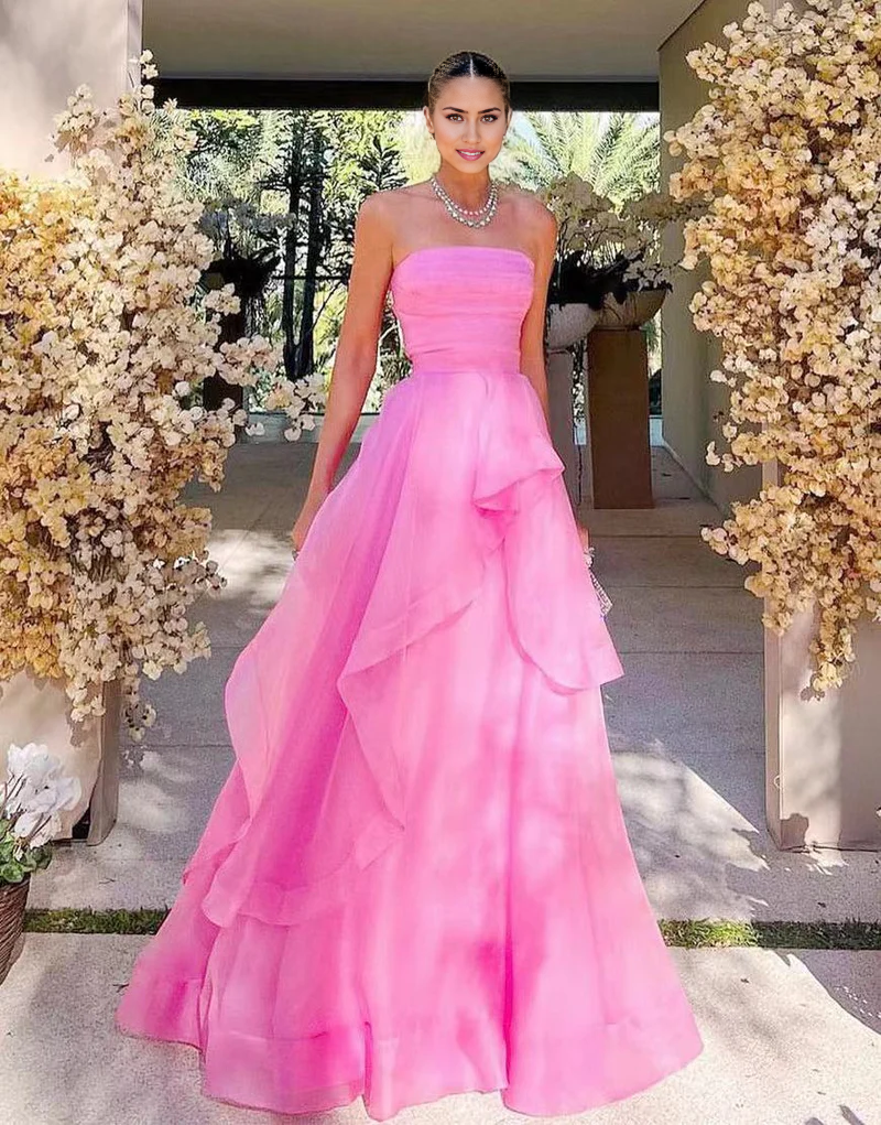 Vestido de fiesta de organza sin tirantes de corte A