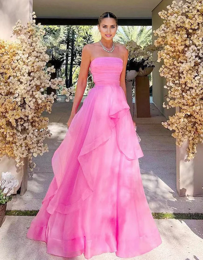 A Line Strapless Organza Prom Dress