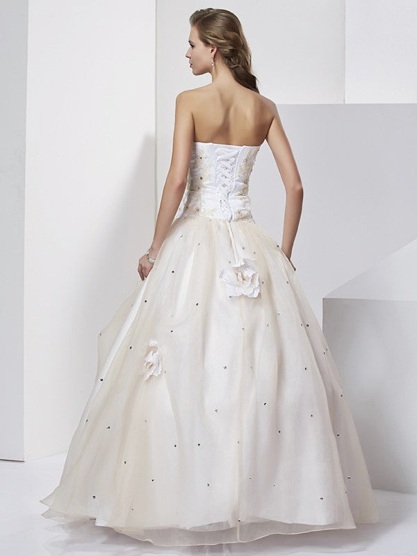 Ball Gown Tulle Sweetheart Sleeveless Floor-Length With Hand-Made Flower Quinceanera Dresses