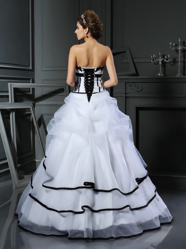 Ball Gown Satin Sweetheart Sleeveless Floor-Length With Applique Wedding Dresses