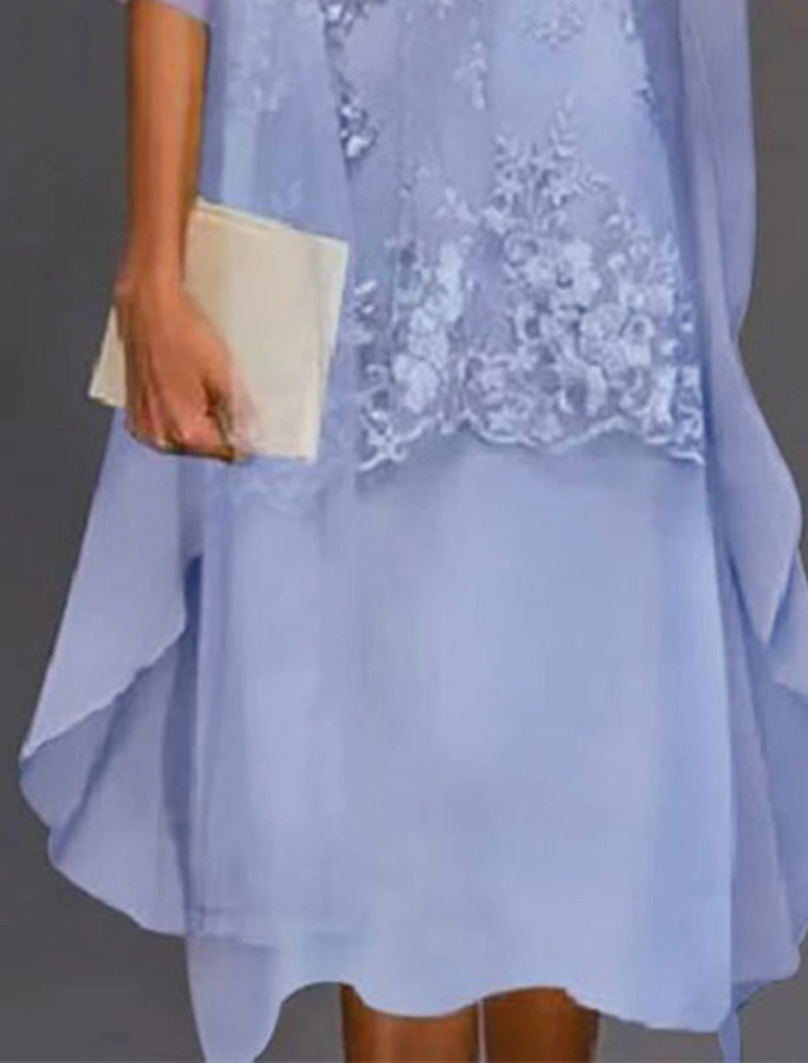 Vestido de dos piezas tipo tubo/columna para madre de la novia, elegante vestido de novia con escote joya, largo hasta la rodilla, de gasa, con encaje, sin mangas y chaqueta con apliques