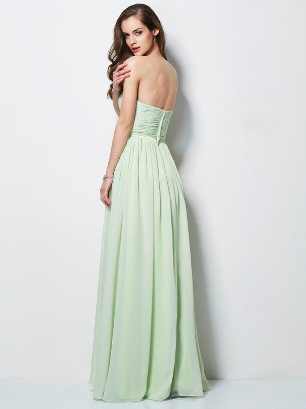 A-Line Chiffon Sweetheart Sleeveless Floor-Length With Pleats Dresses