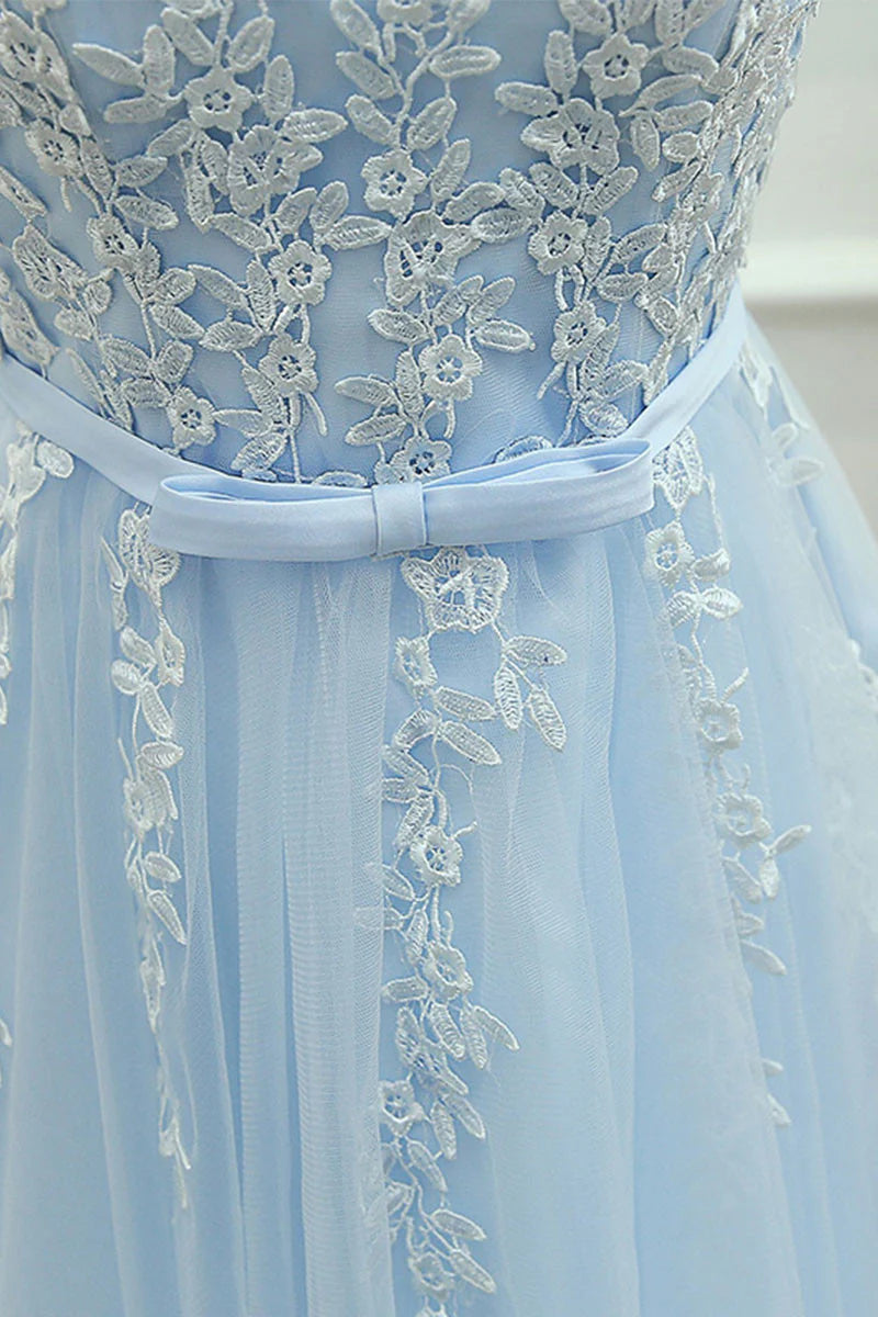 round neck lace tulle prom dress