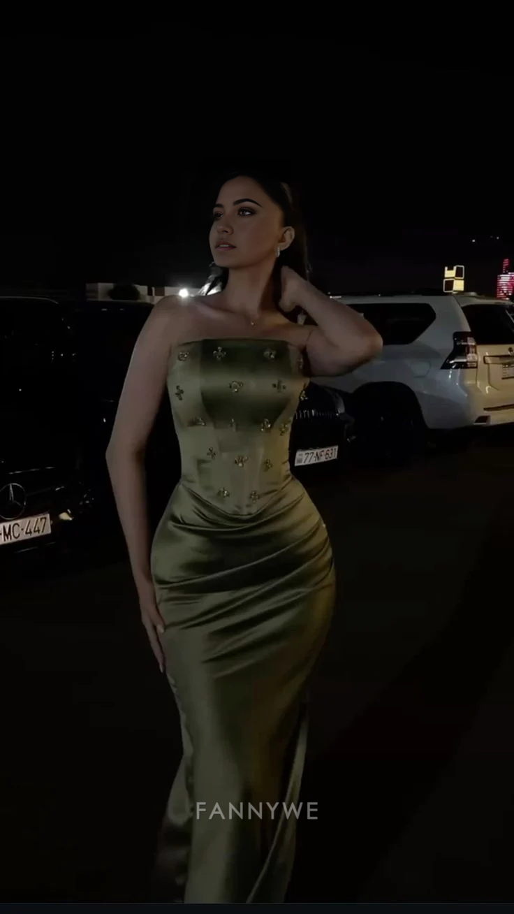 Mermaid Charming Strapless Beads Satin Green formal dresses Bridesmaid Dresses evening gown Prom Dress