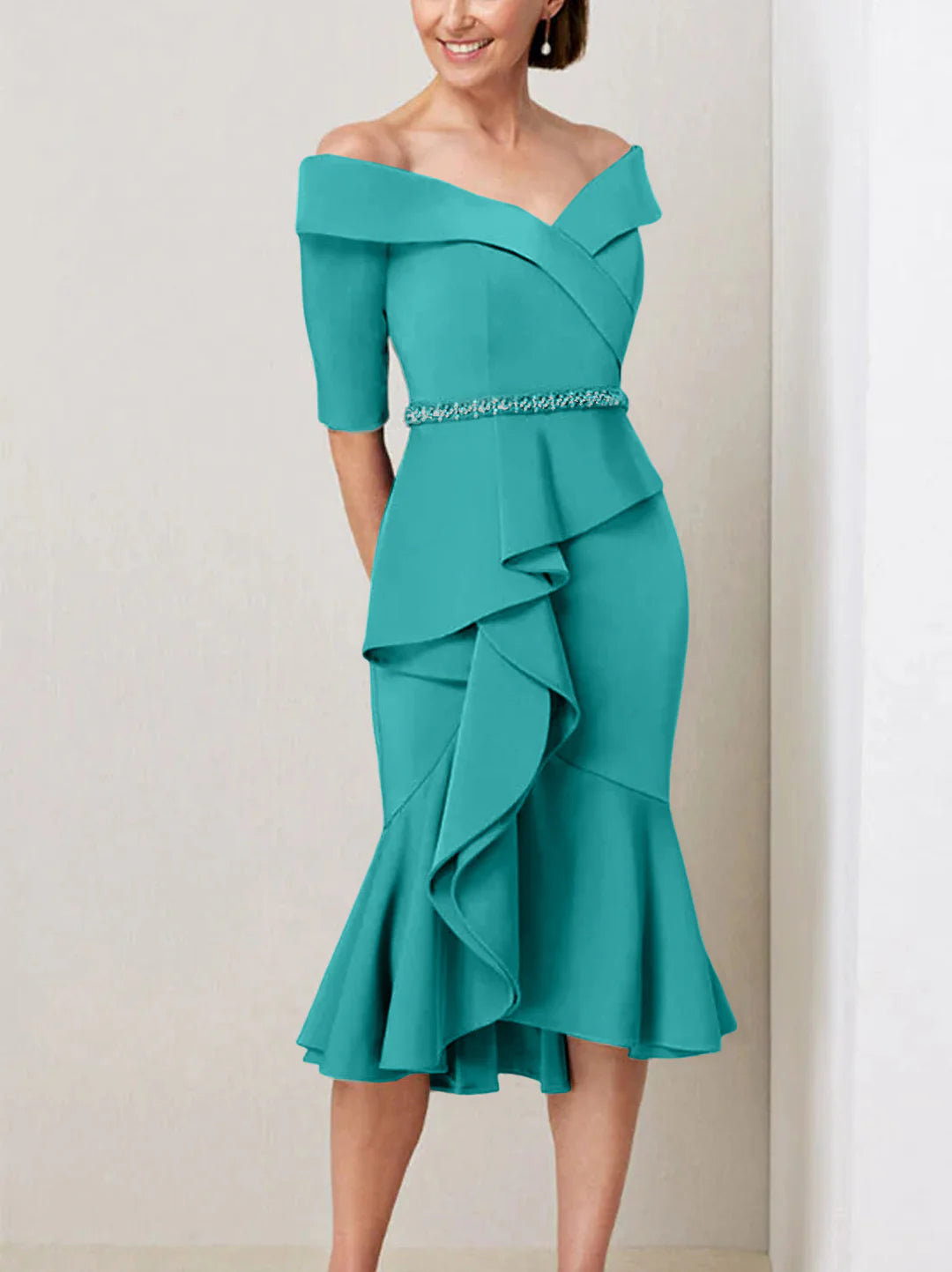 Sheath Off The Shoulder Half Sleeves Mother Of The Bride Dresses