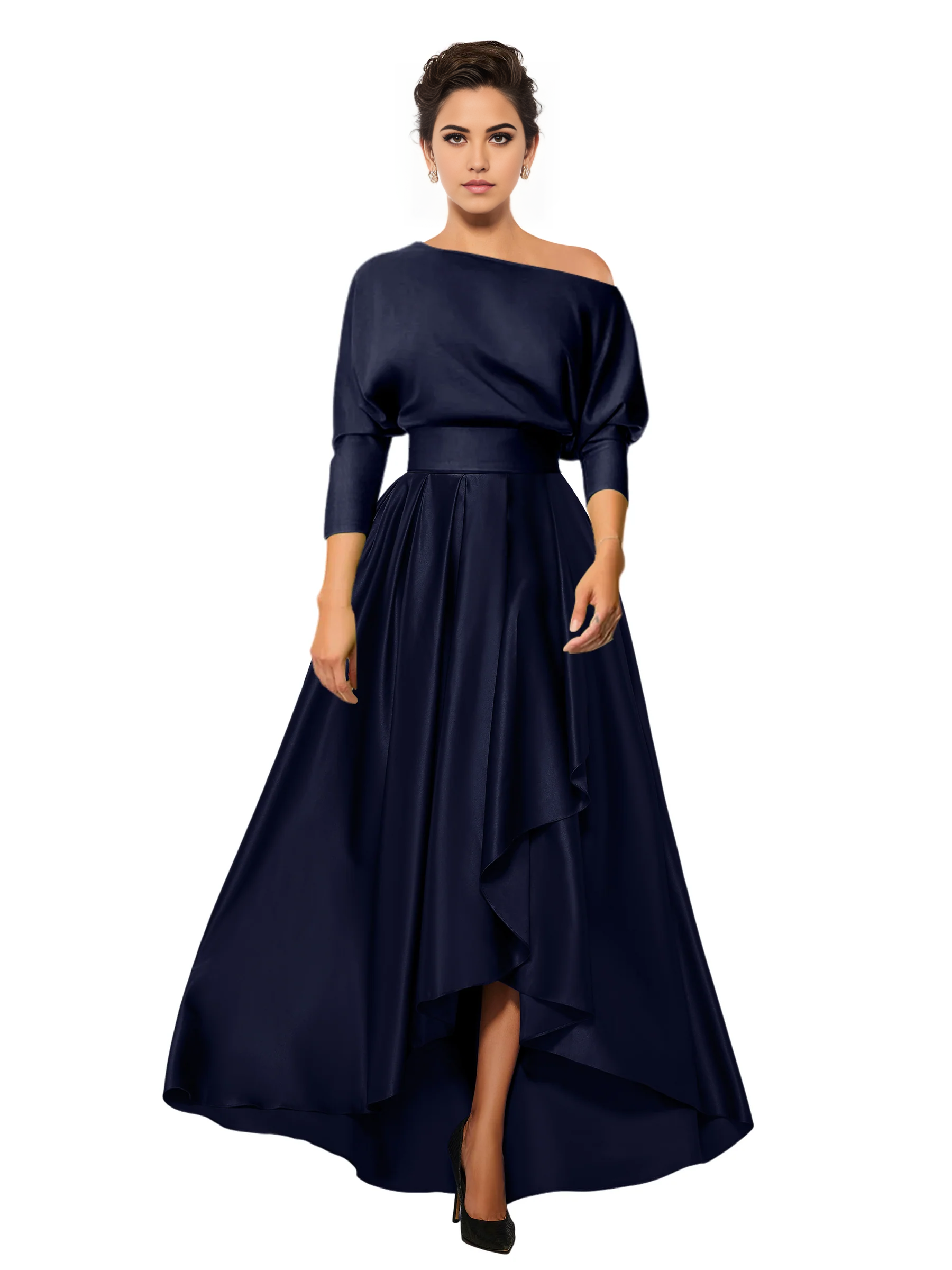 A-Line Princess One-Shoulder 3/4 Sleeves Asymmetrical Mother of the Bride Dresses