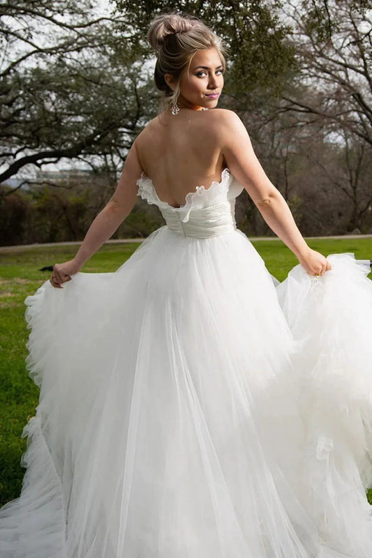 A-Linien-Brautkleid aus Tüll ohne Träger