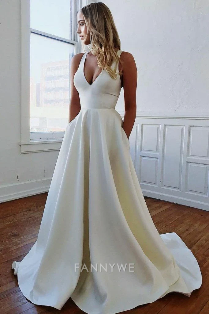 A-line Elegant trailing back bow White backless satin  long formal dresses Bridesmaid Dresses evening gown Prom Dress