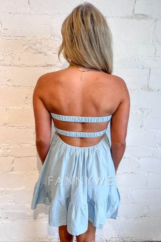 FannyWe Simple A-Line Strapless Empire-Waist V-Neck Pleated Satin Short Homecoming Dress formal wear dresses