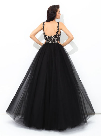 Ball Gown Net Straps Sleeveless Floor-Length With Applique Quinceanera Dresses