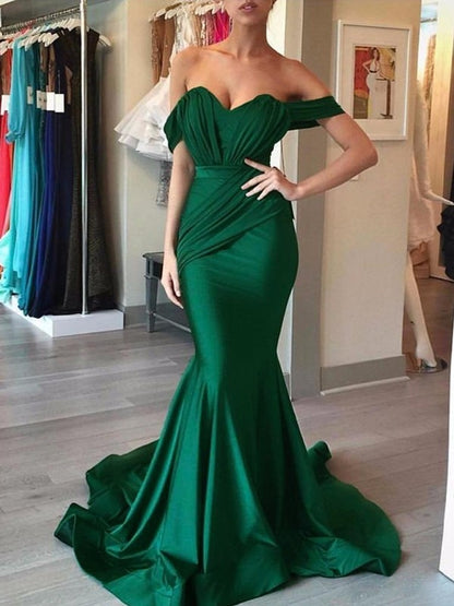 Mermaid Sleeveless Off-the-Shoulder Sweep/Brush Train With Ruffles Spandex Dresses