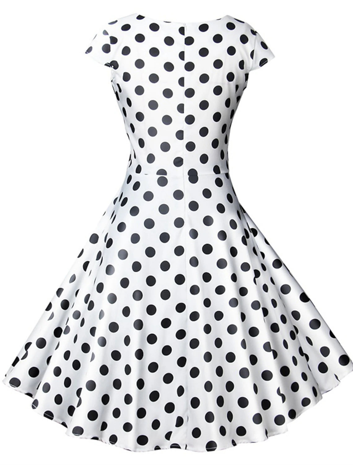 Vestido de fiesta estilo vintage de corte A para Navidad, largo hasta la rodilla, manga corta, cuello en V, poliéster con estampado de lunares.