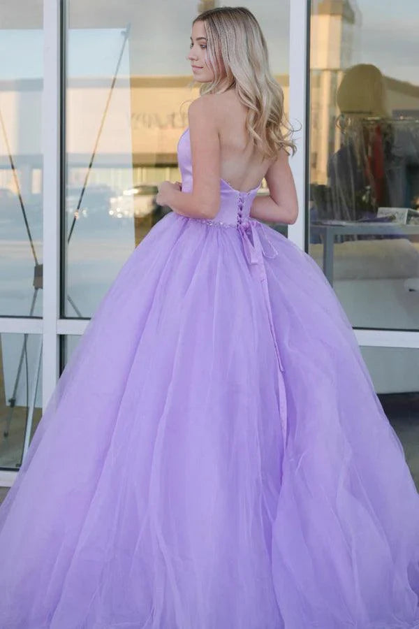 A-Linie Herzausschnitt Ballkleid Ballkleider Lila Tüll Abendkleid