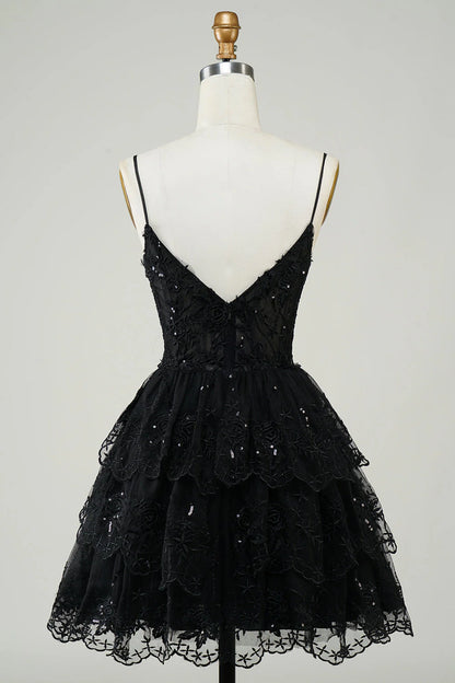 A Line Spaghetti Straps Sparkly Corset Homecoming Dress