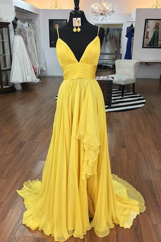 V neck tulle lace long prom dress