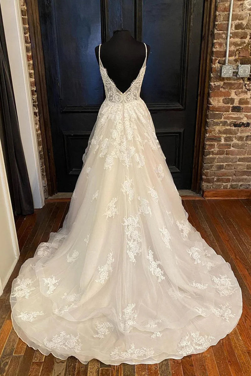 A-Linie Träger Lange Applikationen Brautkleid