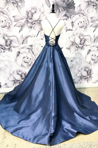 Simple v neck long prom dress