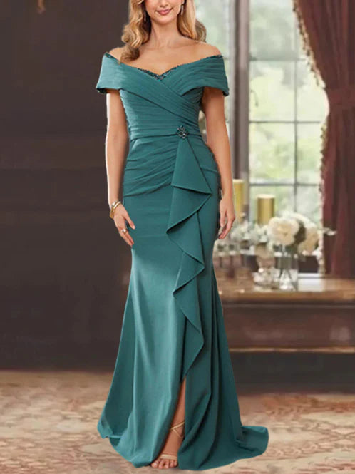 Sheath Floor-Length Off-The-Shoulder Mother Of The Bride Dresses