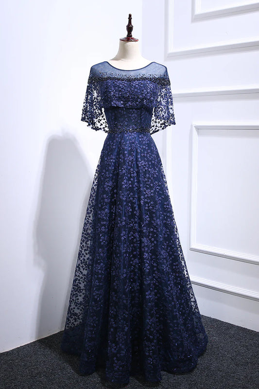 Tulle lace long prom dress
