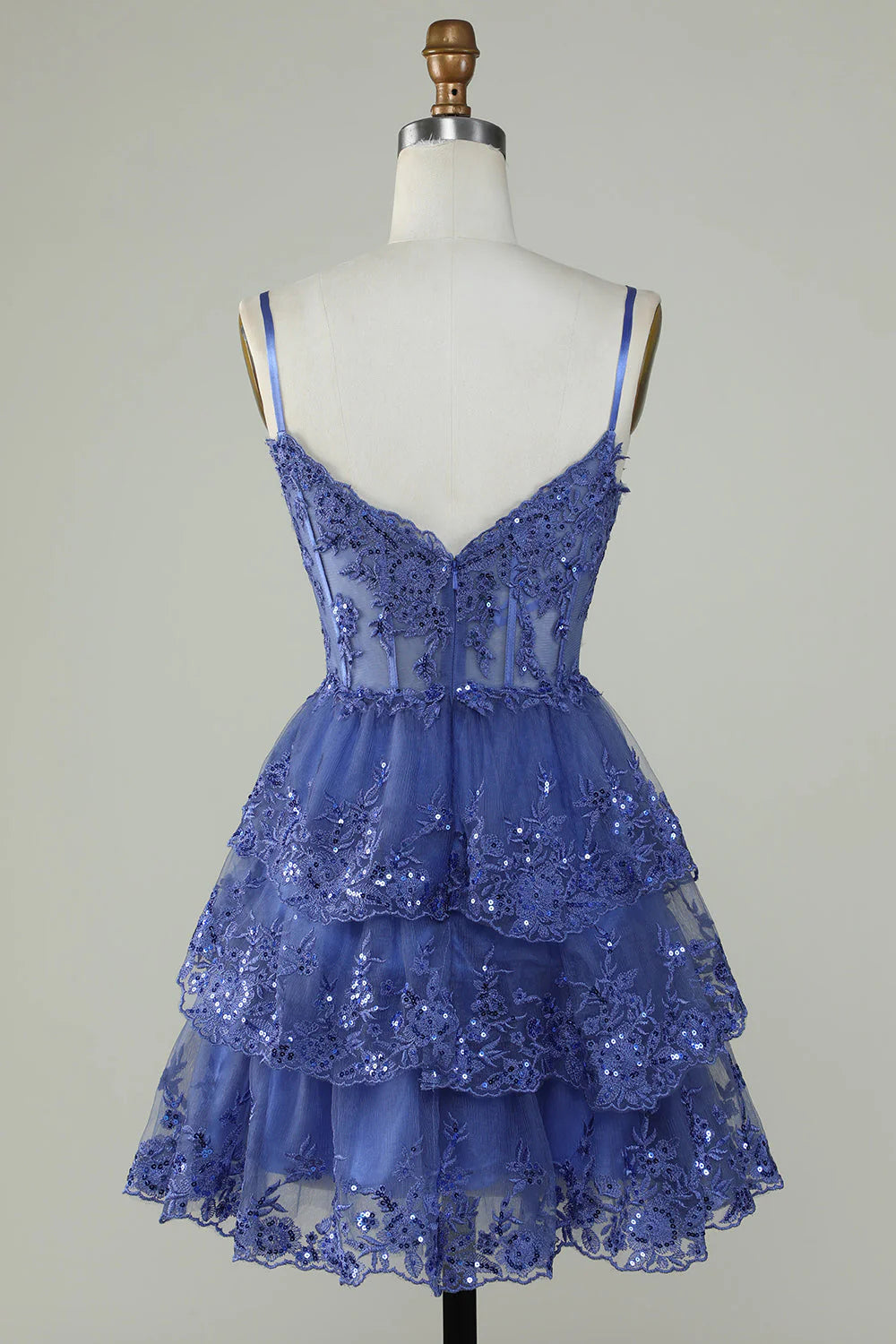A Line Spaghetti Straps Sparkly Corset Homecoming Dress