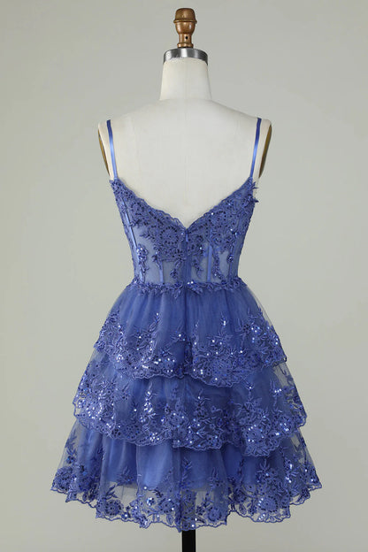 A Line Spaghetti Straps Sparkly Corset Homecoming Dress