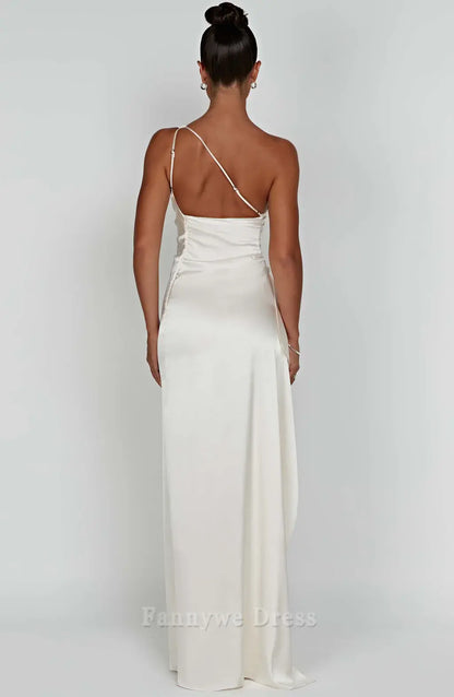 Sheath One Shoulder formal dresses Bridesmaid Dresses evening gown Prom Dress With Split
