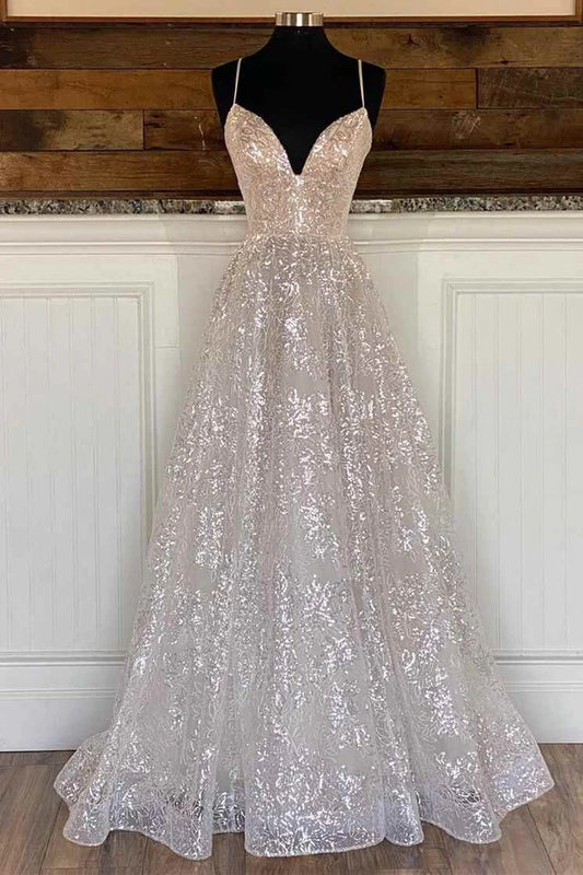 A-Linien-Ballkleid mit Pailletten und Spitze