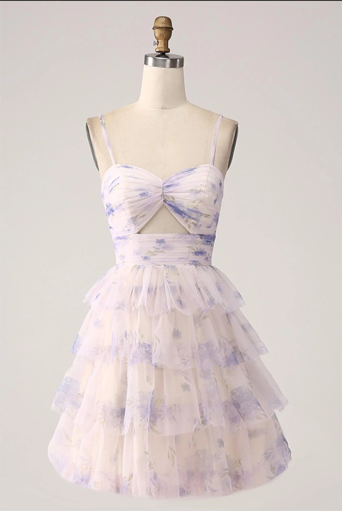 A Line Cute Spaghetti Straps Tulle Tiered Short Homecoming Dress