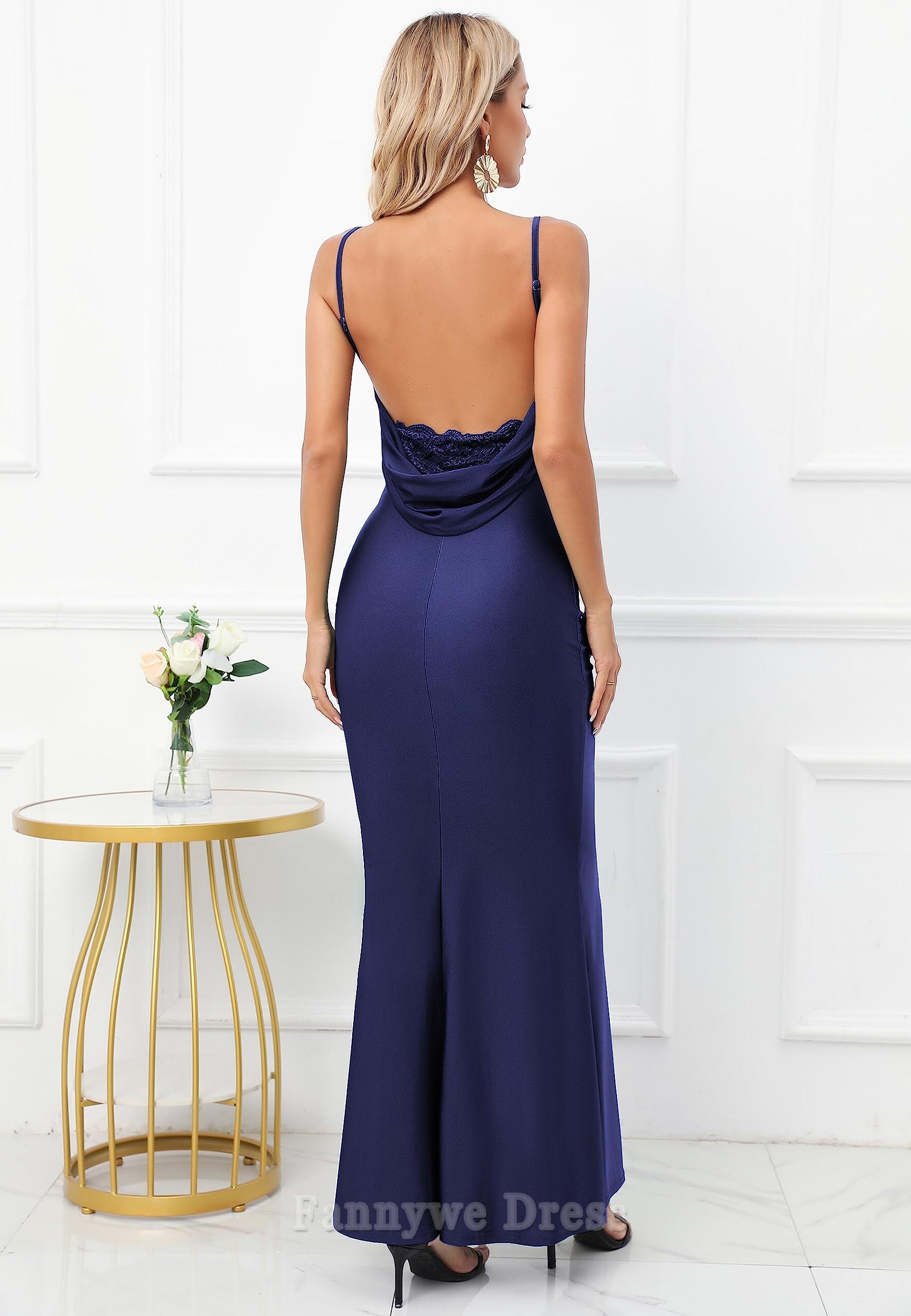 Mermaid Drape Neck Lace Backless Spaghetti Straps formal dresses Bridesmaid Dresses evening gown Prom Dress