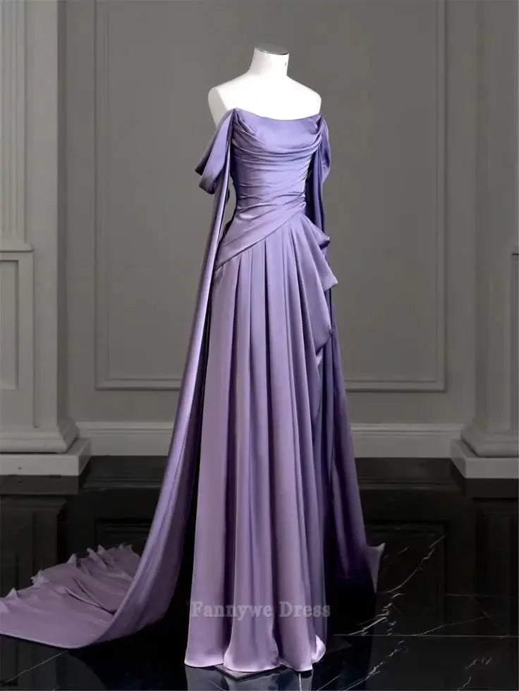 A-line Elegant Purple Satin formal dresses Bridesmaid Dresses evening gown Prom Dress