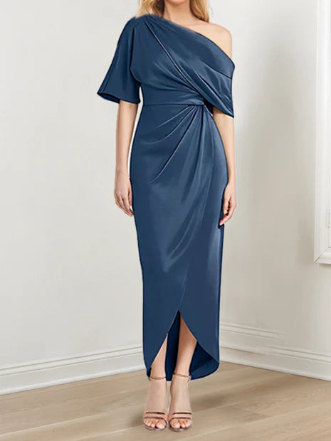 Sheath One-Shoulder Short Sleeves Asymmetrical Mother Of The Bride Dresses