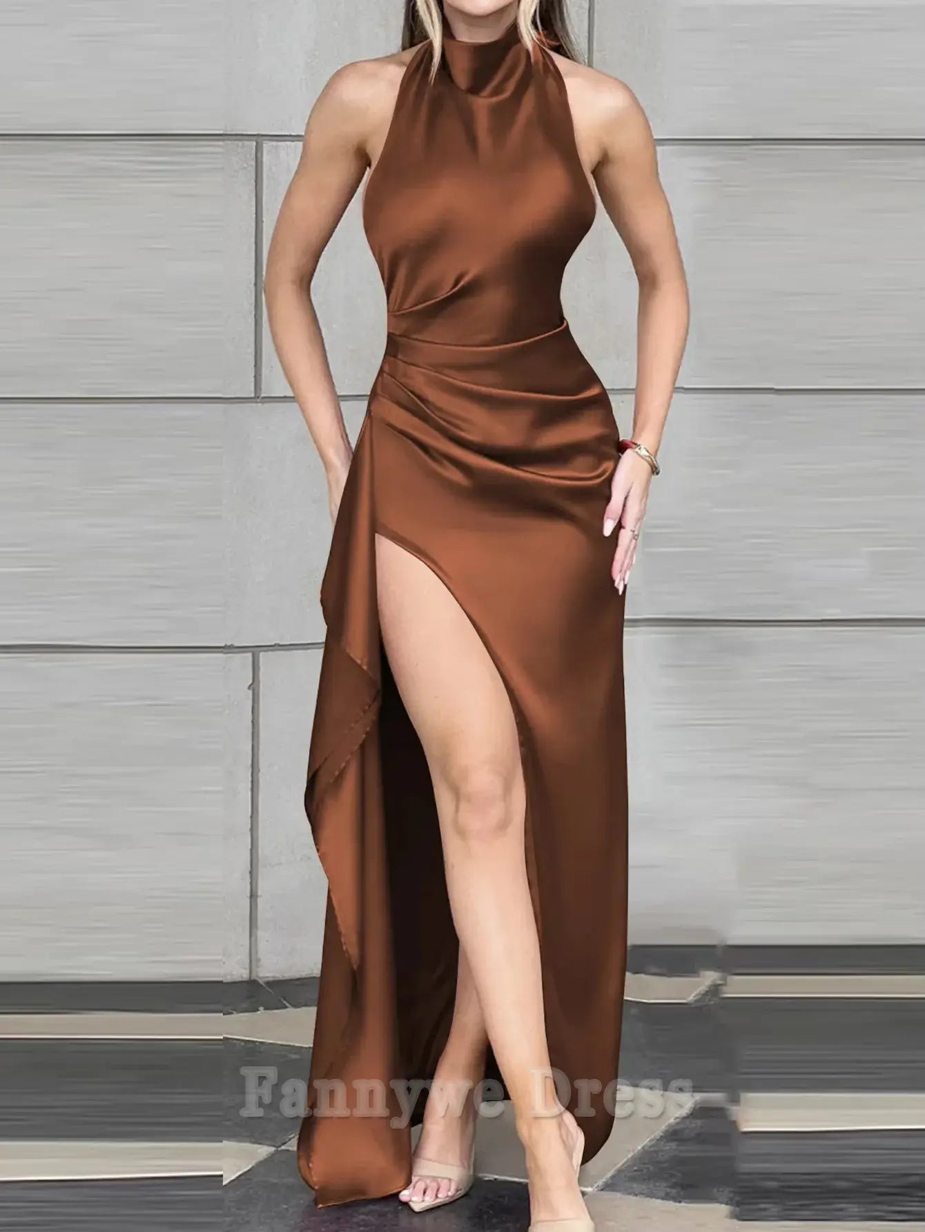 Elegant Halter Lace Up Backless Dress High Waist formal dresses Bridesmaid Dresses evening gown Prom Dress