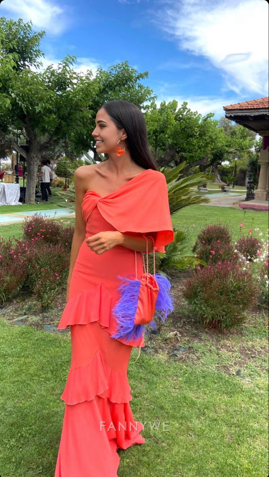 Etuikleid Elegant One Shoulder Rüschen Lange Abendkleider Brautjungfernkleider Abendkleid Ballkleid 
