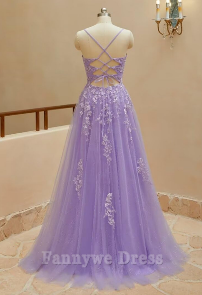 A-Linie Spaghettiträger Tüll Spitzenapplikationen Korsett Rückenfreie Abendkleider Brautjungfernkleider Abendkleid Ballkleid 