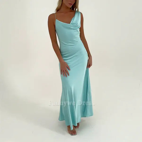 Sheath Simple Straps Satin Yellow Long formal dresses Bridesmaid Dresses evening gown Prom Dress