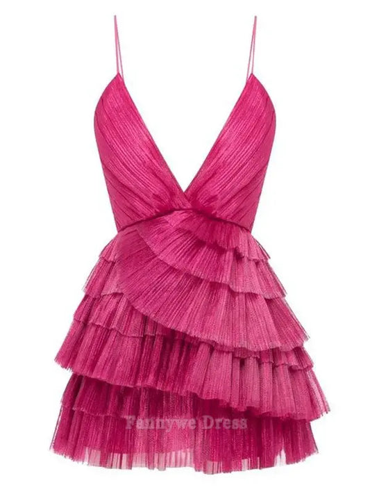 A-Linie Spaghetti-Ausschnitt Rüschen Kurzes Heimkehrkleid Abendkleider Brautjungfernkleider Abendkleid Ballkleid 