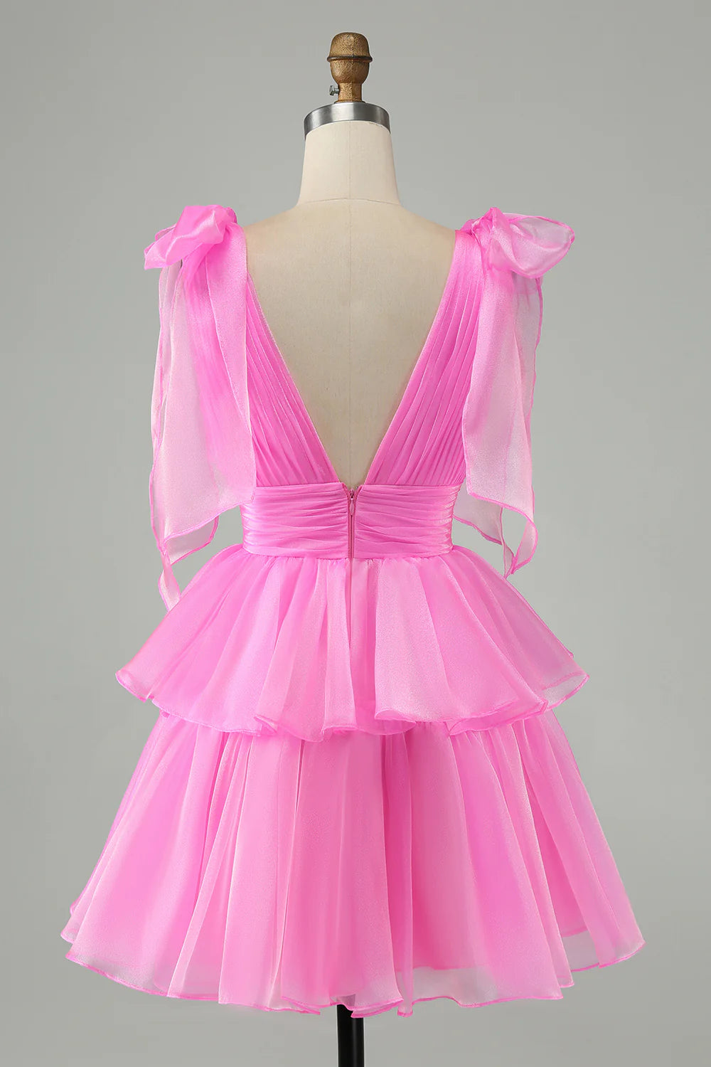 A Line V Neck Pleated Tiered Short Homecoming Dress