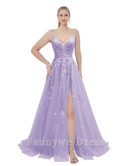 A-Linie Spaghettiträger Tüll Spitzenapplikationen Korsett Rückenfreie Abendkleider Brautjungfernkleider Abendkleid Ballkleid 