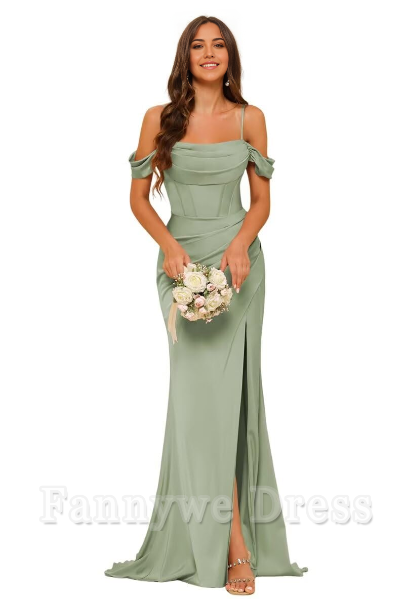 Vestido formal de satén largo con tirantes finos de sirena, vestido de dama de honor, vestido de noche, vestido de fiesta con limo 