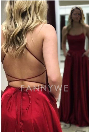 A-line Simple Spaghetti Straps Blue Long formal dresses Bridesmaid Dresses evening gown Prom Dress with Slit