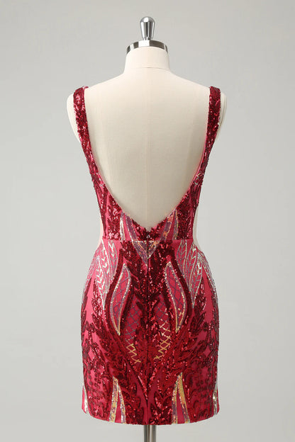 Sparkly Sequined Tight V Neck Homecoming Dress
