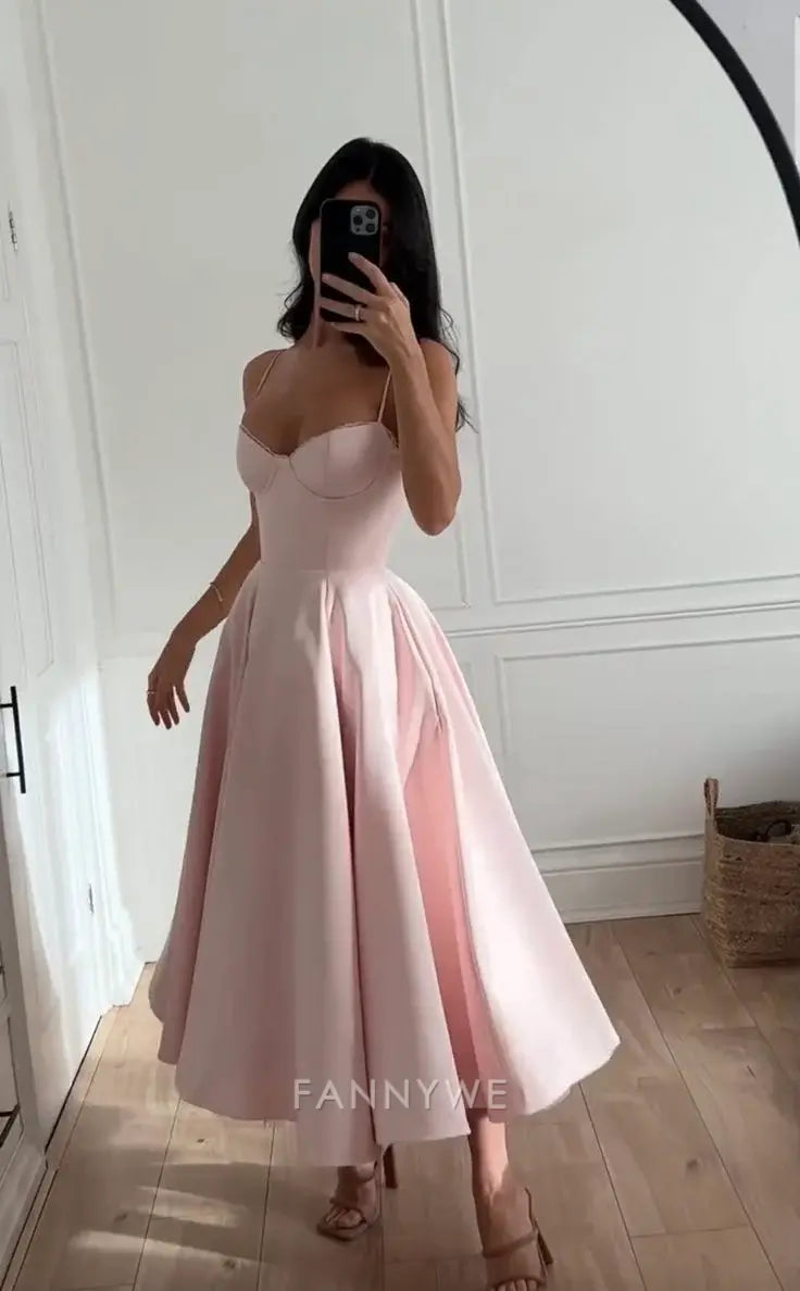 A-Line Spaghetti Straps Pink Long formal dresses Bridesmaid Dresses evening gown Prom Dress