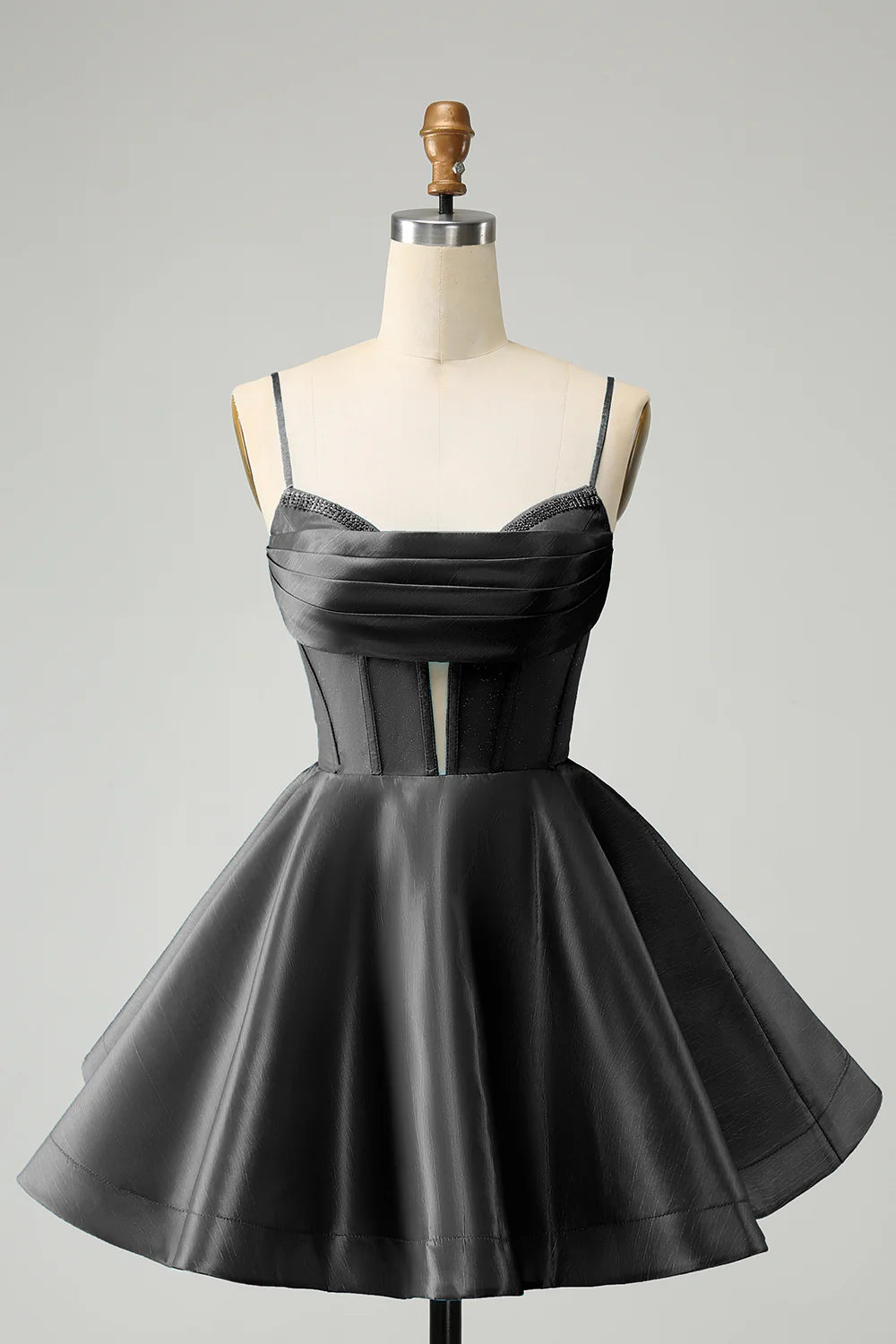 A Line Cute Glitter Spaghetti Straps Corset Homecoming Dress with Beading