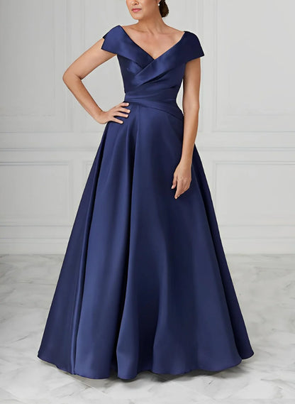 A-Line V-Neck Satin Mother Of The Bride Dresses