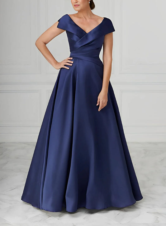 A-Line V-Neck Satin Mother Of The Bride Dresses