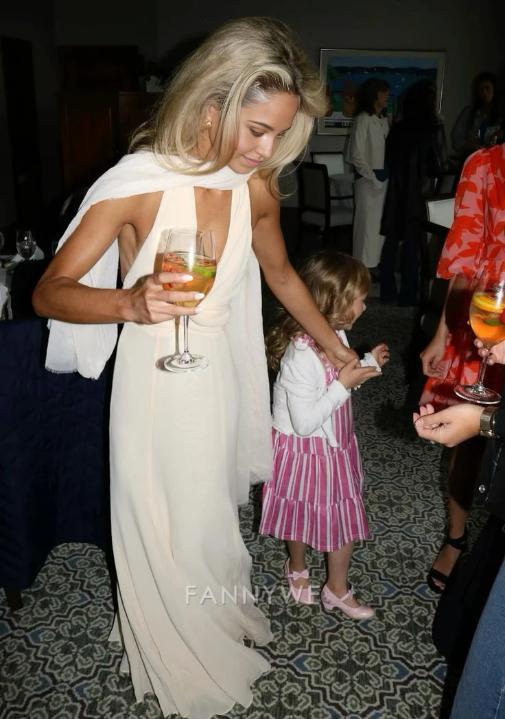 Elegant V Neck Chiffon Ivory Long formal dresses Bridesmaid Dresses evening gown Prom Dress