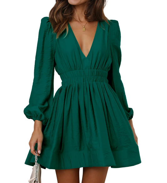 A-line Deep V Sexy Dress Long Sleeve formal dresses Bridesmaid Dresses evening gown Prom Dress